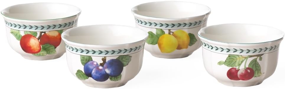Villeroy & Boch 10-4247-8630 French Garden Modern Fruits Shallow Bowl, Set of 4, 750 ml, Premium Porcelain, White/Coloured