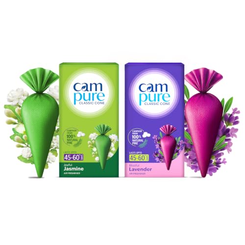 Image of CamPure Camphor Cone (1 Jasmine + 1 Lavender) Pack Of 2-100% Organic | Air Freshener For Car, Wardrobe, Office Cabin's, Drawers, Travel Bag & Bathroom