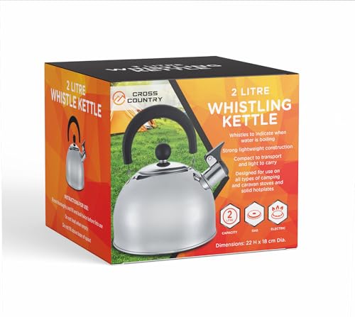 CROSS COUNTRY 2L Whistling Camping Kettle Stainless Steel Kettle for Gas Electric Stove | Lightweight Teapot with Folding Handle and Flip & Pour Spout Cap | Ideal for Fishing, Caravan, Outdoor Kitchen - Image 5