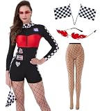 Women's Race Car Driver Costume - 5-Piece Shorts Bodysuit Costume, X-Large