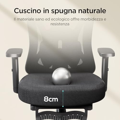 P5 Sedia da ufficio ergonomica con poggiatesta regolabile e supporto lombare, comodo cuscino a molla, supporto per sedia da computer, funzione inclinabile, sedia girevole in rete con poggiapiedi - Sedia gaming - Immagine 6