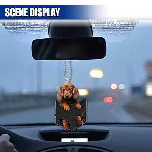 GAOLAOSY Dachshund Car Rear View Mirror Charm, 2D Flat Acrylic Auto Hanging Accessories, Cute Dog Decoration Pendant for Rearview Mirror, Adorable Vehicle Interior Ornament for Women Girls (Style3)