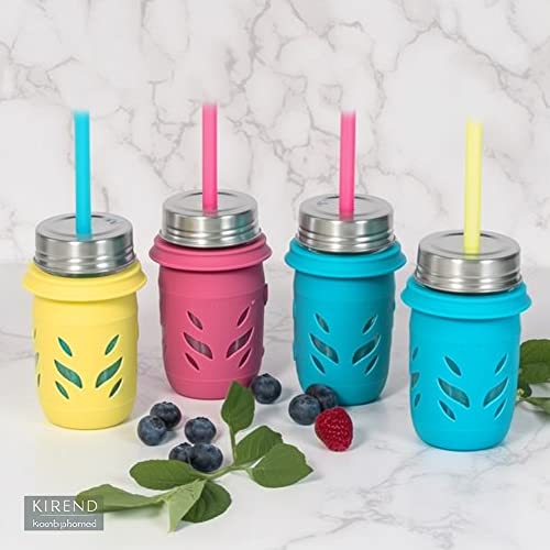 Reusable Silicone Kids Straws With Stopper For 8Oz & 10Oz Mason Jars Or Tumblers Short Drinking Straws With Bpa Free, 6.3 Inch Length, 6 Color, Pack Of 12 #TOP6