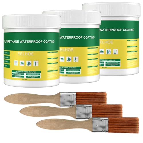 Mineup Polyurethane Waterproof Coating, 900g 3 Pcs Insulating Sealant with Brush, Transparent Anti-Leaking Clear Insulation Sealant for Home, Roof, Bathroom, Patio
