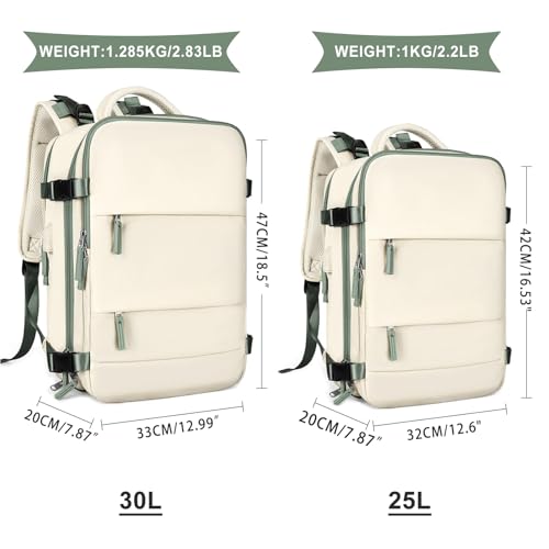 Image of coowoz Large Travel Backpack for Women Men,Carry On Backpack Flight Approved,Hiking Backpack Outdoor Rucksack Casual Daypack Fit 15.6 Inch Laptop Shoes Compartment White Green L