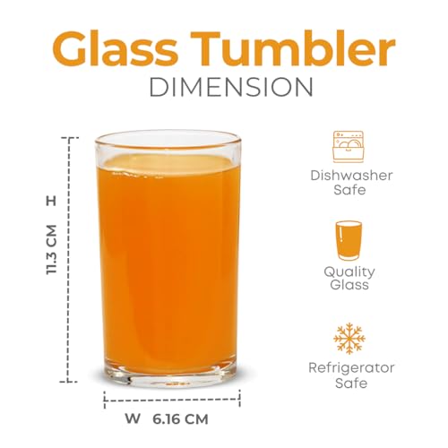 Image of Yera Epitome Glass Tumbler Transparent 270 ml Set of 6 Hot & Cold Drinks, Juice, Cocktail, Milkshake, Smoothie | Ideal for Home, Party, Restaurant, Gifting | Special Occasions.