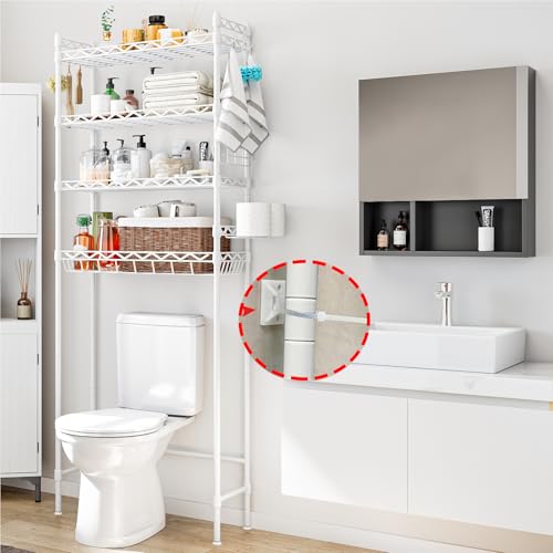 INGIORDAR Over The Toilet Storage Rack with Hook Adjustable Layer 4-Tier Large Capacity Strong Steel Space Saver for Laundry Kitchen Bathroom Organizer Metal (White, 25.75 * 9.45 * 67.32in) by INGIORDAR - Image 6