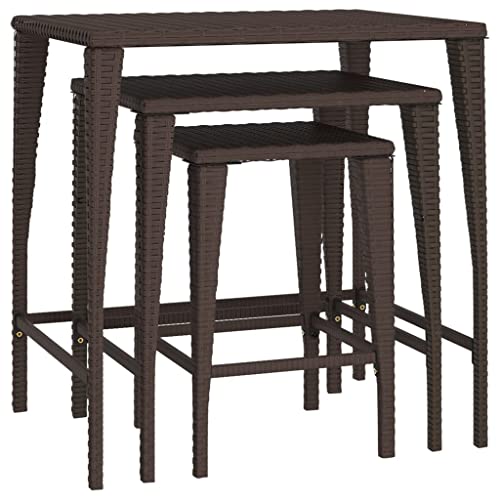 Image of vidaXL Nesting Tables 3 pcs, Nesting Coffee Table, Nesting Stand, Stacking Side End Table for Living Room, Modern Style, Brown Poly Rattan