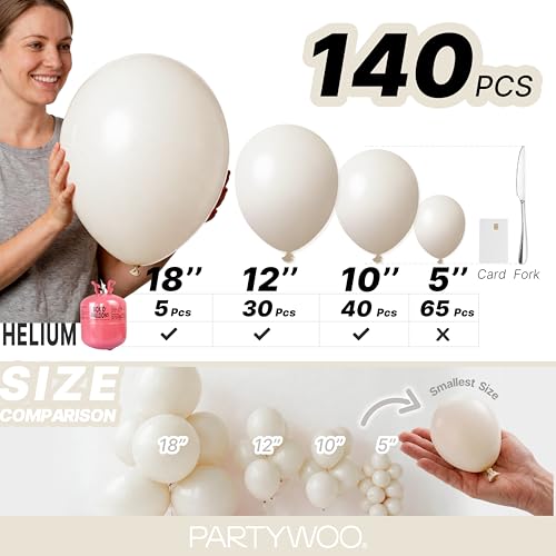 Image of PartyWoo White Balloons 140 pcs Different Sizes of 18 12 10 5 Inch White Sand Balloons Arch Kit Garland for Wedding Baby Shower Birthday Bridal Shower Graduation Engagement Party Decorations White-F12