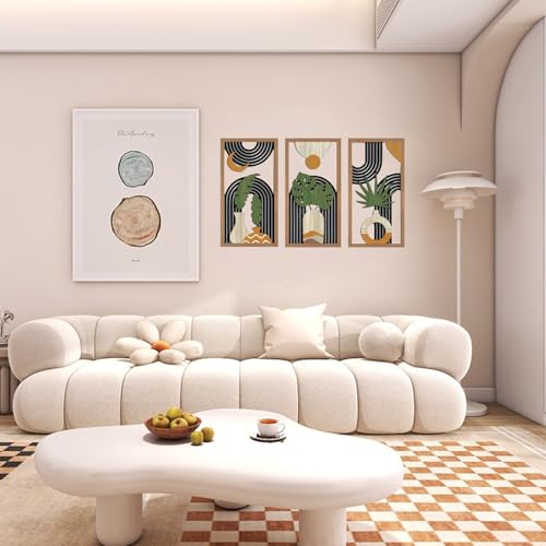 Miniatura 5 de Yixuan 3 Piezas Escultura De Pared En Madera, Decoración De Pared Boho Chic Con Hojas De Palma, Jarrones Y Diseño Geométrico, Arte Mural Moderno Y Ligero Para Salón, Dormitorio U Oficina