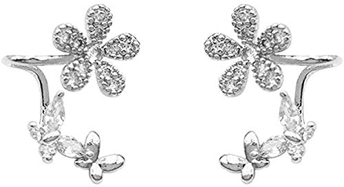 Clip auf CZ Blume Schmetterling Manschette Wrap für Frauen Teen Grils Non Piercing Ohr Knorpel Sensitive Ohr S925 Sterling Silber Fake Small Hoop Cute Animal Hypoallergen Geschenke Geburtstag Tochter Cover