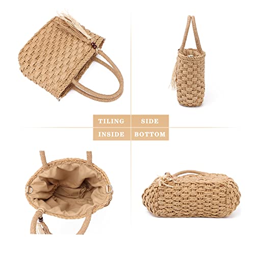 Bolso Tote de paja para mujer verano playa miniatura 4