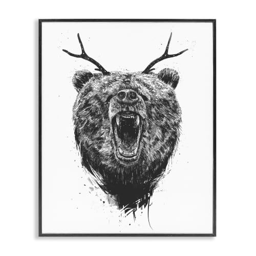 Surreal Bear Roaring Antlers, 11 x 14 Inch Framed Giclée Print