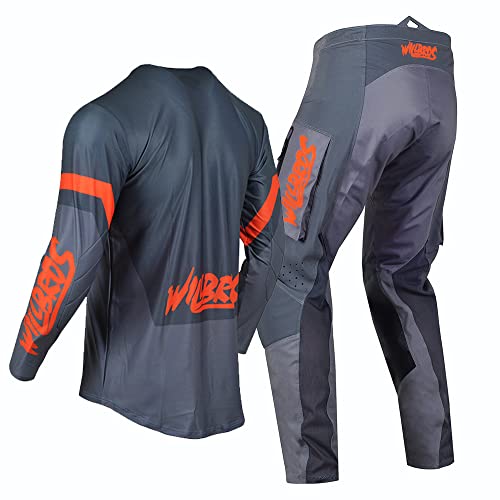 Willbros Motocross Jersey Hose Combo Herren MX Ausrüstungsset Offroad Rennbekleidung Dreckiges Fahrrad Frauen Rennen Orange Grau (Jersey XL Pants 36)