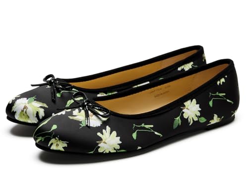 Journey West Women's Unique Printed Satin Ballet Flats - Elegant Slip-On Floral Bow Dance Shoes with Leather Lining Black US 6.5 angle 2