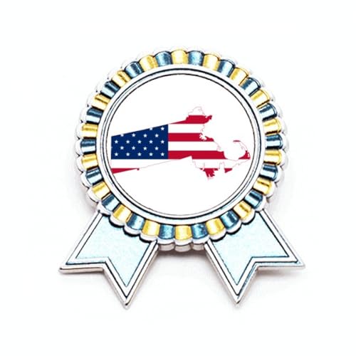 Broche carte du Massachusetts étoiles et rayures en métal un cadeau mémorable taille M