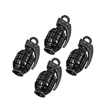 uxcell 4 Pcs Metal Plastic Pure Black Grenade Shape Car Tire Valve Cap