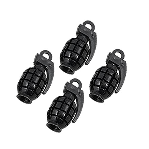uxcell 4 Pcs Metal Plastic Pure Black Grenade Shape Car Tire Valve Cap
