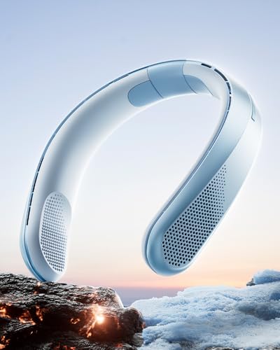 RANVOO Rechargeable Neck Fan, Industry’s Powerful Airflow, 360° Blow Cold Air with 16H Battery, 120° Foldable & Ultralight, Best Gifts for Thanksgiving, Christmas, Women, Men, Travel, Outdoor, Blue