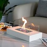 JHY DESIGN 35cm L Metal and Glass Fireplace Fire Bowl Pot Fire Pit for Yard Garden Patio White