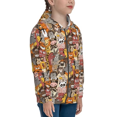 Colorful Funny Animals Kids Pullover Hoodies Boys Zip Up Sweatshirts Girls Athletic Clothes with Pocket4