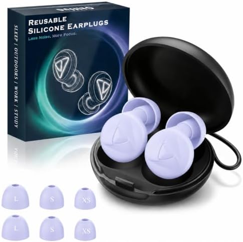 Ohrstöpsel zum Schlafen, 32 dB Gehörschutz Silikon Ohrenstöpsel in 4 Größen | 1 Paar in Violett, weich, wasserdicht & wiederverwendbar, mit Aufbewahrungsbox – für Lernen, Reisen, F