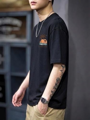 Image of SMOWKLY Authentics Men's Brooklyn Beach Digital Printed T Shirt | Round Neck Half Sleeve Casual T Shirt for Men | Casual Baggy Fit Stylish Comfortable Streetwear Fashion Tshirt for Men