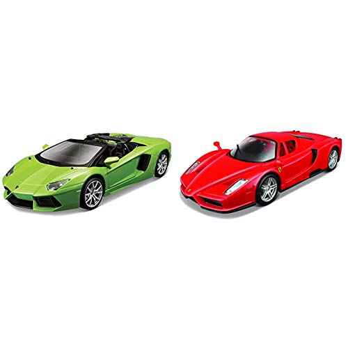 Maisto Assembly Line Lamborghini Aventador Roadster Die Cast Model Kit (1:24 Scale) & 1:24 Scale Assembly Line Ferrari Enzo Diecast Model Kit (Colors May Vary)