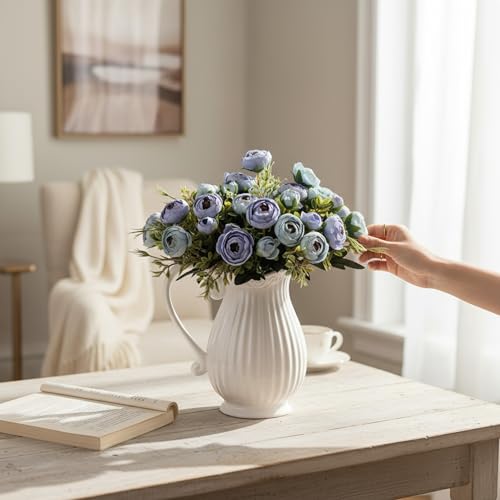 Krug aus Keramik 1,2 L, Pastel Weiß - Wasserkrug, Vase, Pitcher Kanne Karaffe Milchkrug im Landhausstil, Country, French Country, Pastellfarben, Kreidefarben