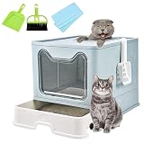 Homagico Foldable Cat Litter Box, Extra Large Front Entry Top Exit Litter Box with Lid, Drawer Type