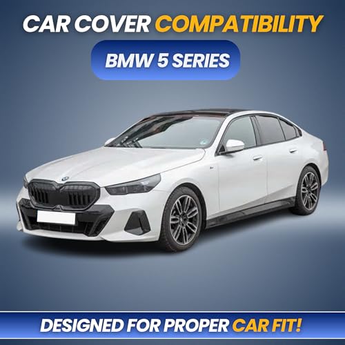 Image of Premium 100% Waterproof Car Cover for BMW 5 Series | All-Weather, UV & Dust Protection | Heavy-Duty 3-Layer Fabric | Custom Fit with Mirror & Antenna Pockets | Navy Blue