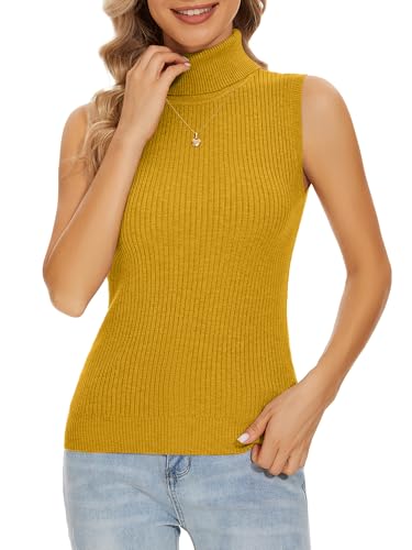 Image of Sleeveless Turtlenecks Tops for Women Slim Fit Knit Sleeveless Vest