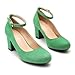 Women's Ankle Strap Low Block Chunky Heels Pumps Closed Round Toe Dress Wedding Office Work Church Shoes Green Suede 45-11.5US