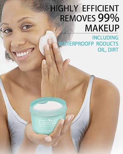 Amiir 100'S Jar Pre-Moistened Face Makeup Remover Wipes Sensitive Skin All-In-One Facial Cleansing Hydrating No-Dry-Out Gentle Alcohol-Free, 2 Jars #TOP3