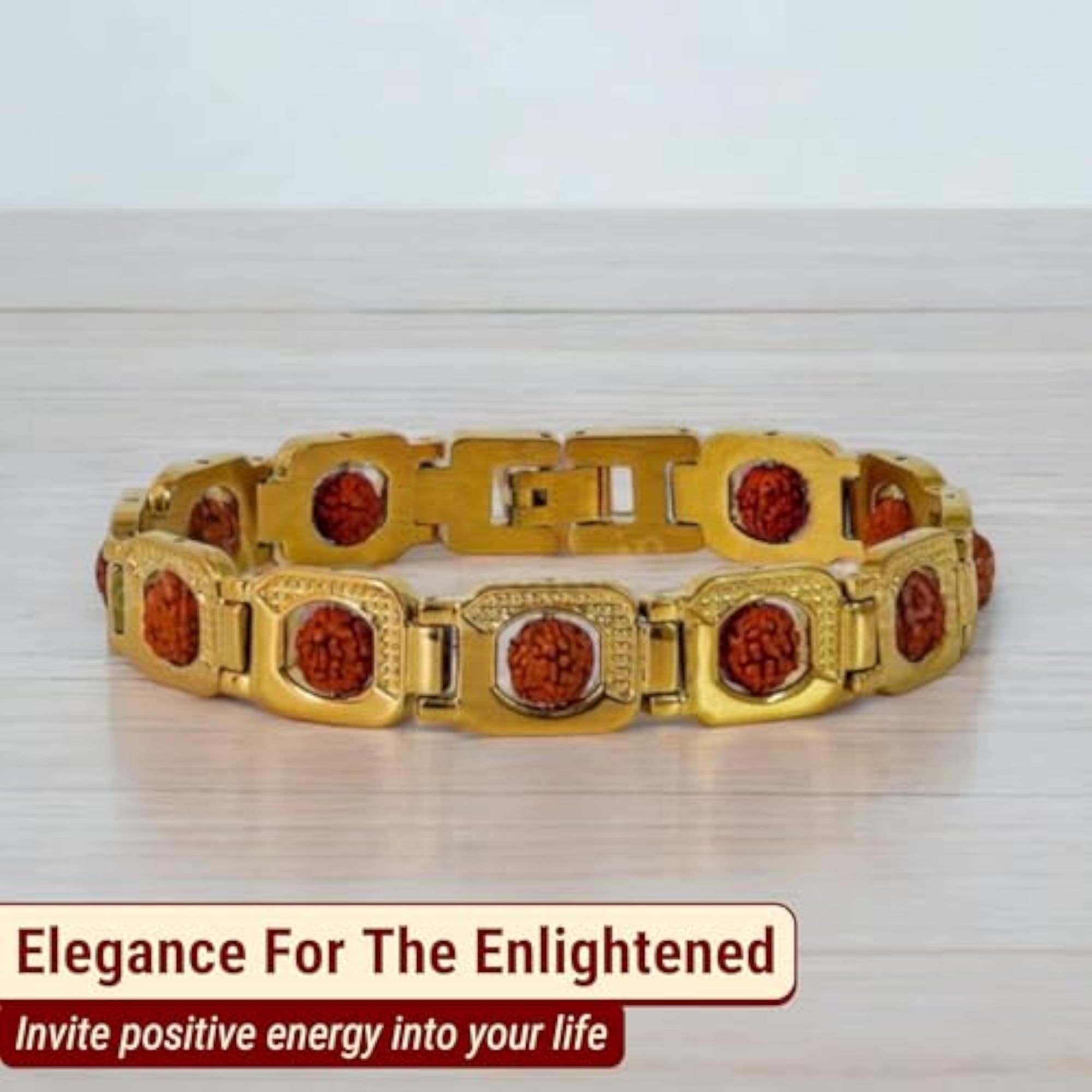 Eternal Radiance Plated Rudraksha Bracelet, 8.5 Inches
