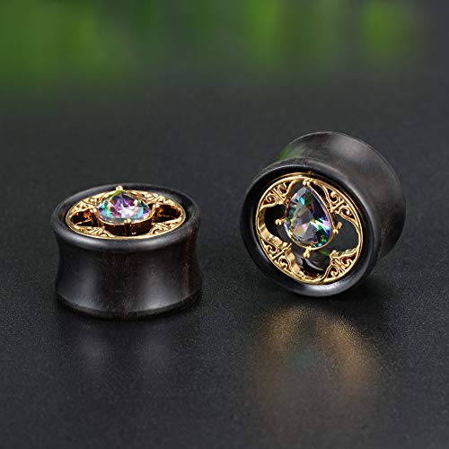 COOEAR Wood Ear Gauges Flesh Tunnels Gem Plugs Piercing Metal Earrings Double Flared Stretchers 0g to 1 Inch.3