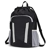 Veious Drawstring Backpack for Kids Sports Gym Bag with Shoes Compartment, Durable Beach Swim Bag String Backpack for Above 3 Years Old Boys and Girls(Black)