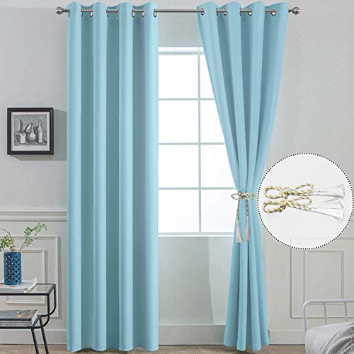 Yakamok Blackout Curtains for Bedroom,Grommet Thermal Insulated Room Darkening Curtains for Living Room, Set of 2 Panels (52 x 96Inch, Sky Blue)