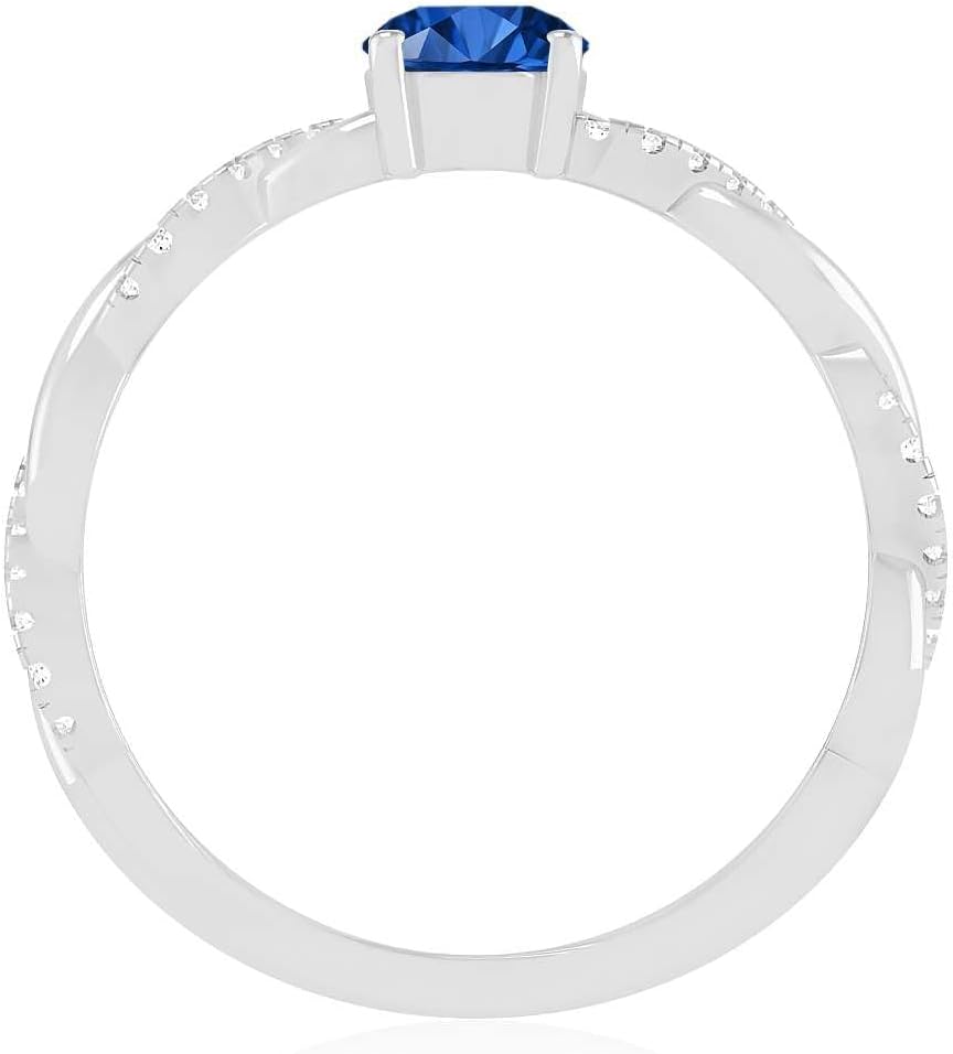 Natural Blue Sapphire Ring for Women in 14K Gold or 925 Sterling Silver | Round Blue Gemstone with Lab-Grown Diamond Accents | Twisted Infinity September Birthstone Promise or Anniversary Ring | Fine Jewelry Gift