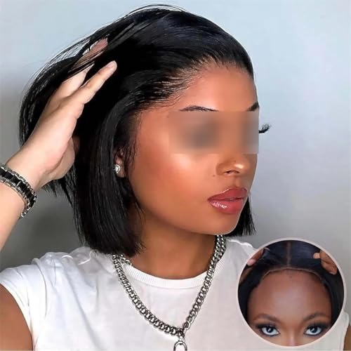 Perruque lace front bob courte droite et sans colle 13x4 frontal wig 180% densité