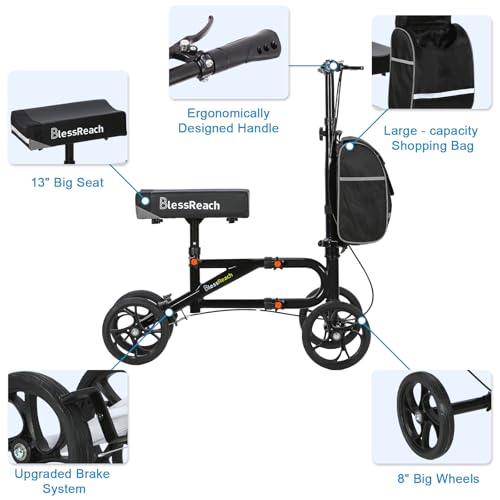 Economy Knee Scooter Steerable Knee Walker for Foot Injuries Compact Crutch Alternative with Dual Braking System (Black)