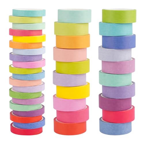 Tikplus Washi Tape Set, Regenbogenfarben Masking Tape, Dekorative Washi Tape Kinder, Beschreibbar Klebeband Bunt für Planer Scrapbook, Bullet Journals, DIY Handwerk, Verpackung