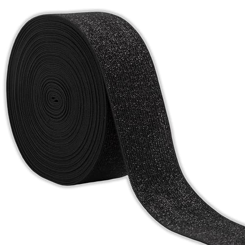 IPEA Élastique Couture Lurex - 10 MÈTRES - Bande Élastique pour Accessoires – Made in Italy – Corde 50 mm Brillante pour Vêtements, Jupes, Sacs, Ceintures – Ruban Plat à Coudre – Noir