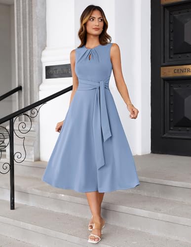 Image of GRACE KARIN Women 2026 Work Dress Sleeveless Tie Waist Elegant Party Cocktail A Line Flowy Midi Dresses with Pockets