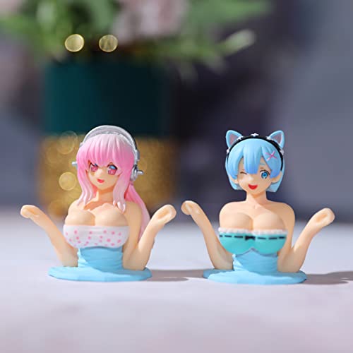 2 Pcs Rem Figure, Rem/Sonico Chest Shaking Ornaments, Re Zero Car Dashboard Decorators, Collection Model Doll, Beautiful Girl Animation Model For Car Interior Decorations (Rem+Soniko) #TOP2