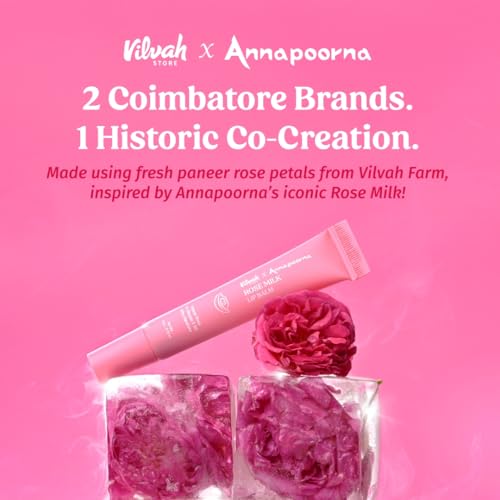 Image of Vilvah X Annapoorna Rose Milk Lip Balm | Pink Tint, Moisturization for Dry, Chapped & Pigmented Lips | With Paneer Rose Extract, 1% Vitamin E & Olive Squalane | Hydrates, Brightens & Heals Lips | 10g