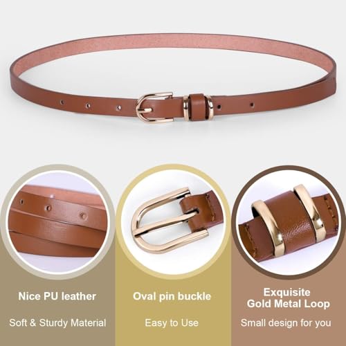Women's Skinny Genuine Leather Belts Fashion Thin Waist Belt with Gold Buckle for Jeans Pants3