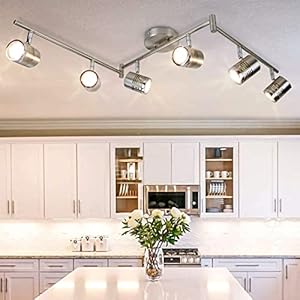 DLLT 6-Light Track Lighting Fixtures Swing Arm, Kitchen Ceiling Spot Light, Flush-Mount Foldable Track Rail Lighting for Living Room, Dining Room, Offices, Bedroom, Picture Wall, Kitchen, Warm Light