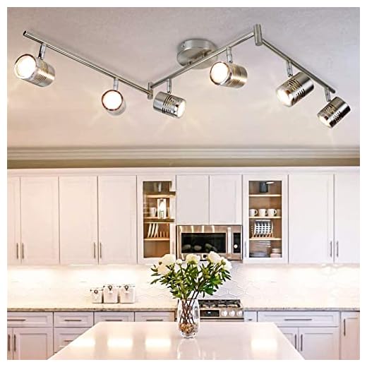 DLLT 6-Light Track Lighting Fixtures Swing Arm, Kitchen Ceiling Spot Light, Flush-Mount Foldable Track Rail Lighting for Living Room, Dining Room, Offices, Bedroom, Picture Wall, Kitchen, Warm Light