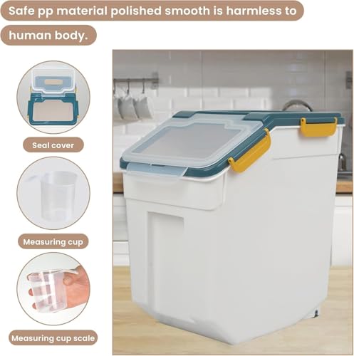 Noliven 2 PCS 50lb Large Airtight Flour Storage Container, Rice Storage Containers with Seal Locking Lid and Wheels, Kitchen Organizer with Measuring Cup & Scoop for Flour, Rice, Grain, Blue by Noliven - Image 4
